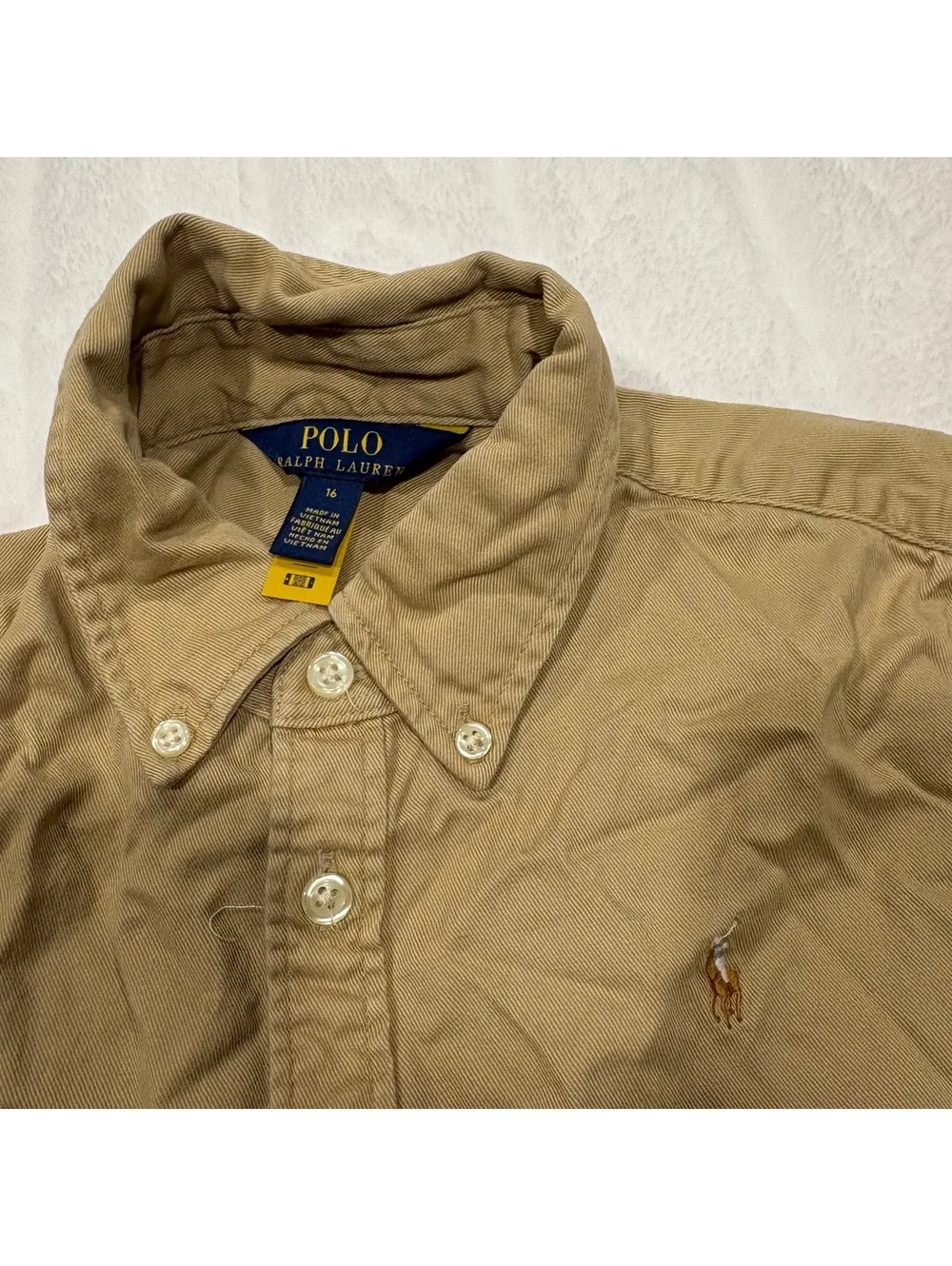 Polo Ralph Lauren Preppy Khaki Button-Down Shirt Dress girls Size 16 Cotton